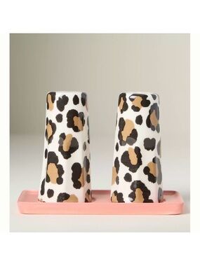 ANTHROPOLOGIE Leopard Stoneware Salt and Pepper With Tray Set
